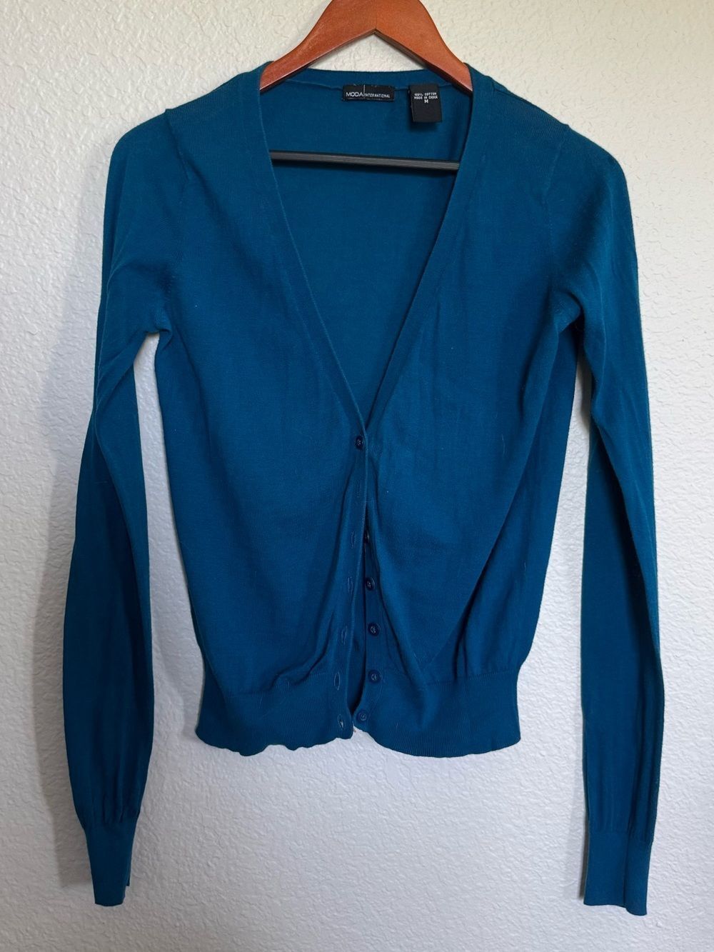 Moda International Turquoise Blue Button Cardigan Sweater M